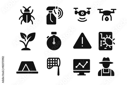 Pesticide control warning drone pest icon spray vector farmer smart trap avatar