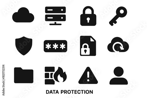 Vector encrypted firewall server key shield icon padlock password data icons user