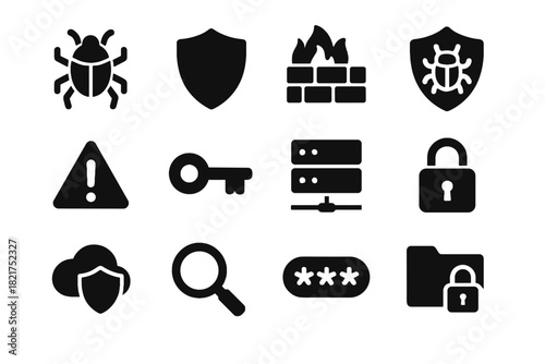 Key icons password cloud malware icon alert firewall antivirus defense vector magnifier