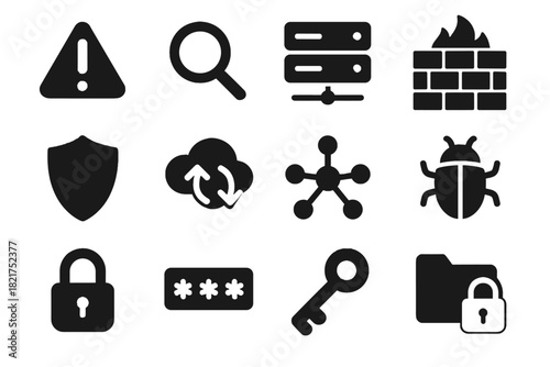 Cloud password icon virus monitoring server vector icons network threat padlock magnifier