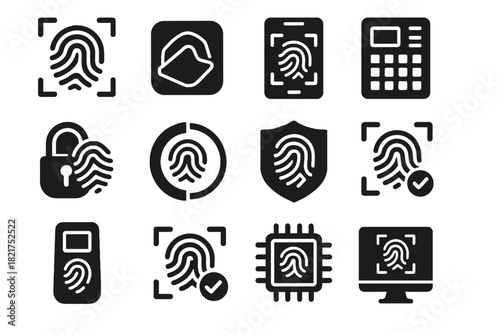 Authentication wheel secure vector set progress reader fingerprint control icon pad chip