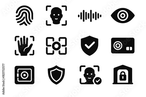 Protected result security frame outline biometric identity icons palm iris vector icon