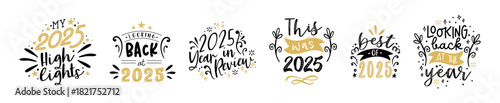 Decorative hand written "best of last year" phrases, best events of the year, highlights, review, performance, evaluation of 2025 - vector design