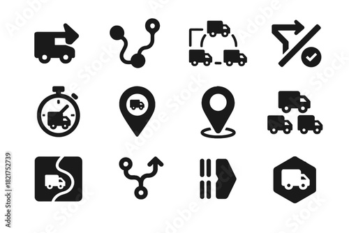Planning icon route badge grouping zone fleet vehicle optimization tile vector direction