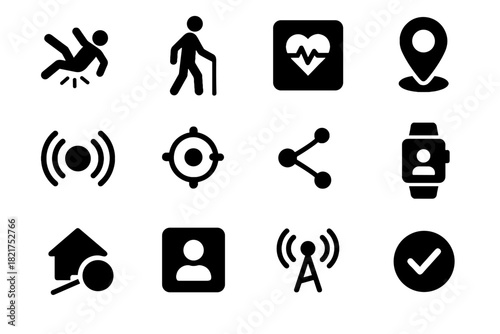 Sensor shell location badge wearables wearable safety elderly icon assessment detection vector