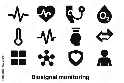 Biosignal sync node indicator respiration icons icon vector symbol monitoring temperature rate