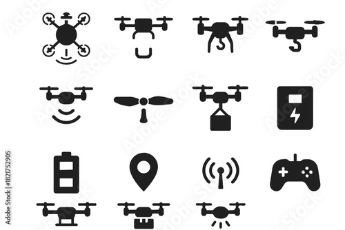 Package icon sensor vector flight cell hook icons delivery aerial drone propeller