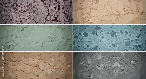 A collage of cracked stone textures in various colors and arrangements