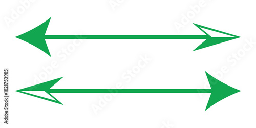 Two green horizontal double headed arrows on a white background.