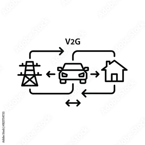 Vehicletogrid v2g energy flow icon isolated on