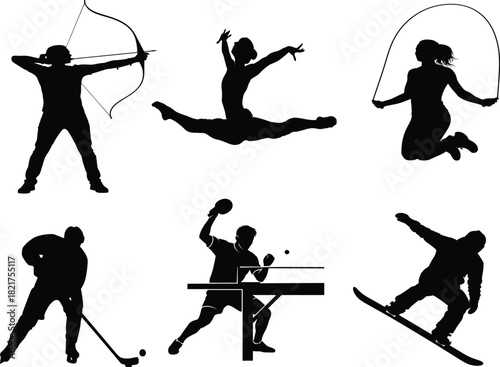Silhouette collection of diverse sports activities and athletes in action