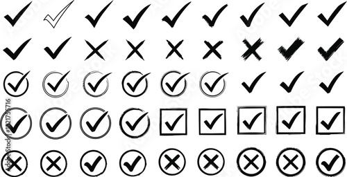 Hand drawn check marks and crosses collection