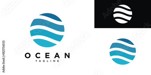 Circle wave ocean water blue logo design
