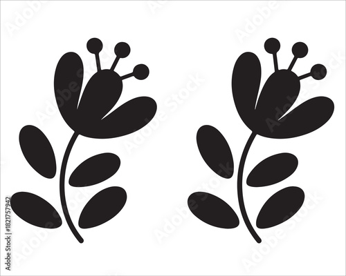 Stylized twin flower silhouette illustration for botanical decorative design