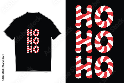 Candy Cane HO HO HO Christmas T-Shirt Design | Striped Santa Claus Cheer