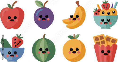 Cartoon Fruits and Desserts Vector Art