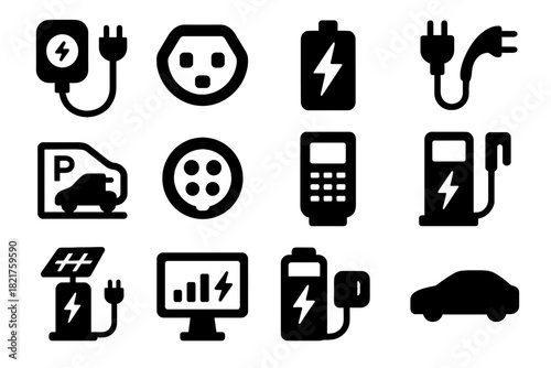 Plug icons charge charging icon connector indicator space ev port module charger