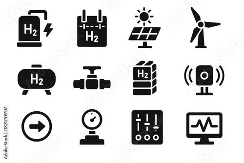 Green generator unit panel storage icon turbine fuel hydro safety vector module