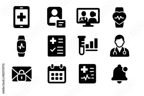 Secure health message telemedicine result vector device medical icons icon grid chart
