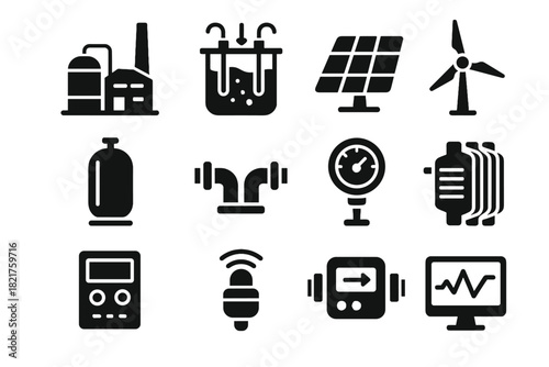 Gauge green hydro control solar icon storage safety monitoring flow vector turbine