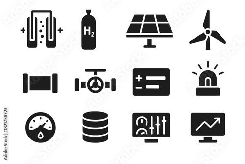 Array controller meter cell hydro safety icon dashboard segment vector green solar