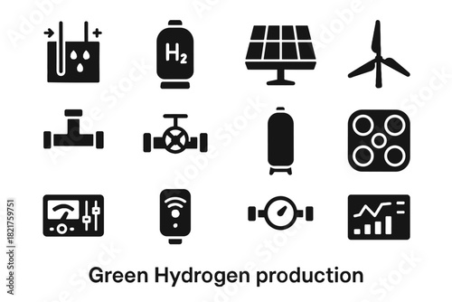 Meter vector sensor green unit hydro solar cylinder icon pipeline monitoring dashboard