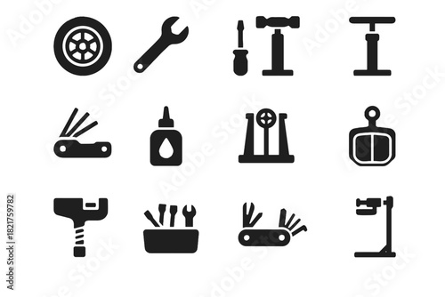 Vector oil pump bike wrench mobility micro tools chain stand tray icon