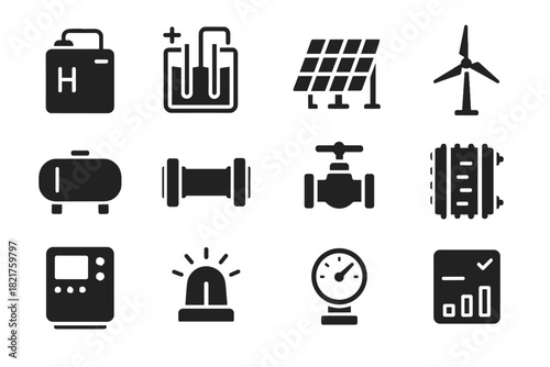 Turbine tank pipeline icon hydrogen stack vector hydro green panel module segment