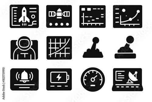 Vector console mission space launch graph icon gauge control dashboard lever trajectory
