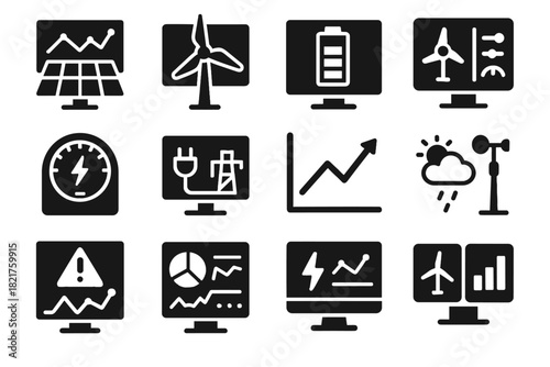 Renewable icon energy vector panel meter interface connection indicator monitoring efficiency wind