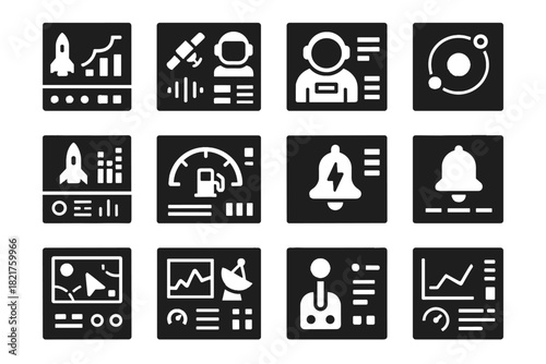 Icons icon trajectory mission space power dashboard data fuel monitoring control vector