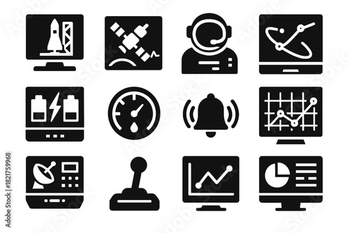 Ground space trajectory chart icon interface lever mission console graph satellite vector