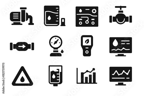 Reservoir visualization meter control management icon smart chart pipeline screen water pump