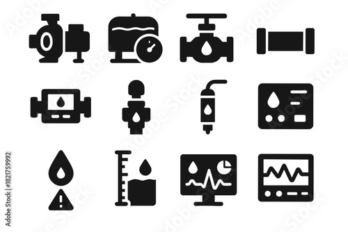 Valve alert icons vector smart sensor meter leak icon dashboard segment water