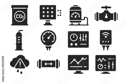 Carbon analytics capture absorber vector sensor unit control filter emission icon