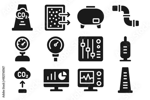 Indicator icon vector emission meter pressure sensor filter scrubber carbon capture icons