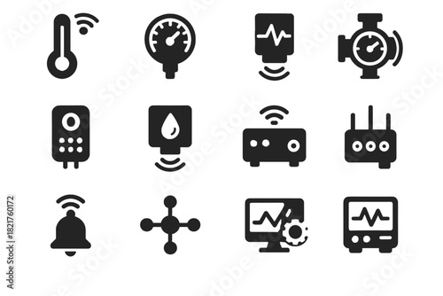 Bell pressure control meter sensor flow icon network iot industrial vector logger