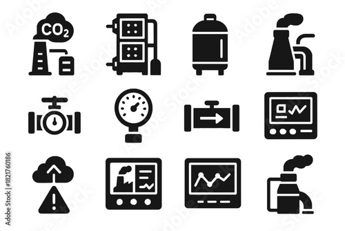 Analytics module icons vector absorption carbon flow system meter filter screen capture