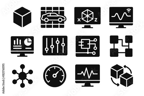 Digital control model data icons icon dashboard connectivity system monitor vector twin