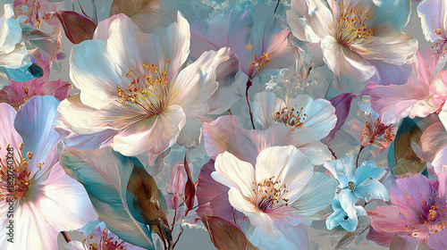 An exquisite floral composition in soft pastel hues, displaying a variety of blooms