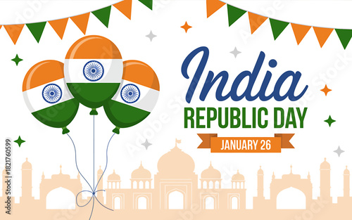 India republic day celebration vector illustration with flag balloons.