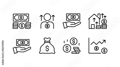 Financial growth, investment, money, banking line icon collection