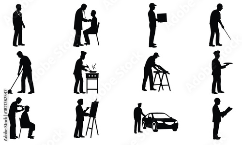 Silhouette collection of people in various occupations and activities