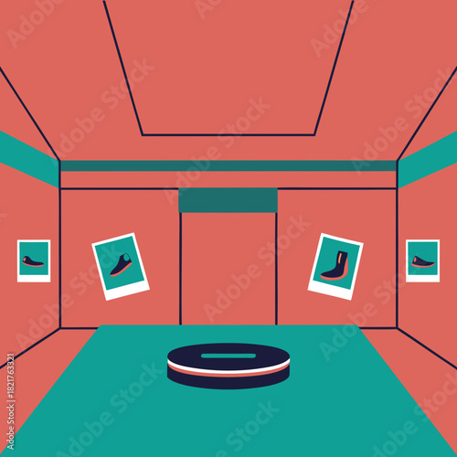 Minimalist art gallery displaying shoe illustrations