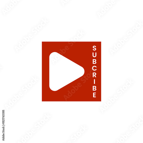Red Subscribe Button Icon with Play Symbol for Social Media Channels and Online Content Promotion in Modern Flat Style  transparent background	