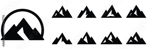 Mountain silhouette icon set, Outdoor peak symbol collection, Nature landscape shape pack