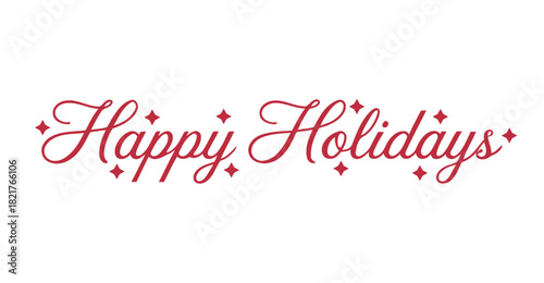 Elegant “Happy Holidays” greeting in red cursive with diamond sparkles – festive winter design for seasonal celebration 