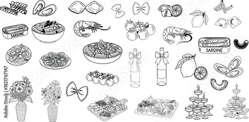 Vintage food illustrations hand drawn culinary elements collection