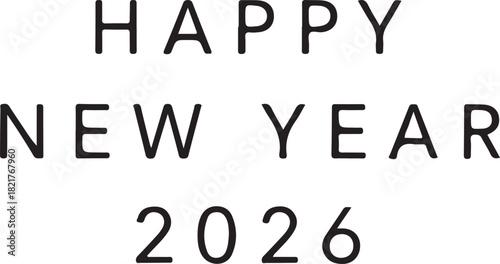 Happy New Year 2026 bold black text on white background celebration