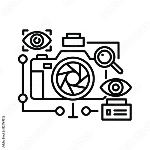 Visual recognition and image analysis concept with camera and eyes